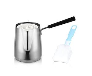Pilipane Cafetière Turque 350 ml en inox, Türkische Kaffeekanne avec bec verseur et poignée longue, Bürstenkopf mit Griff, Cezve Induktion pour café turc, lait, chocolat (multifonction)