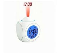 Pilipane Réveil à Projection pour Chambre à Coucher,Radio-réveil avec Projection sur Mur Au Plafond avec Chargeur USB, Réveil à Projection à Fonction Vocale LED(Blanc + câble USB)