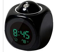 Pilipane Réveil à Projection pour Chambre à Coucher,Radio-réveil avec Projection sur Mur Au Plafond avec Chargeur USB, Réveil à Projection à Fonction Vocale LED(Noir + câble USB)