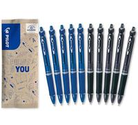 PILOT - 10 Acroball - Stylo Bille - Rechargeable et Rétractable | Encre Ultra-Douce - Grip Ergonomique - Écriture Fluide et Confortable - 5 Noir, 5 Bleu - Pointe Moyenne 1mm