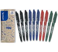 PILOT - 10 FriXion Ball - Stylo Effaçable - Bleu, Rouge, Vert, Noir | Encre Thermosensible - Écriture Fluide, Propre, Sans Ratures - 3 Bleu, 3 Noir, 2 Rouge, 2 Vert - Pointe Moy.