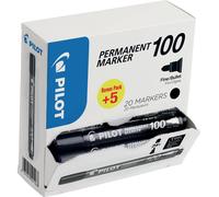 Pilot Pen Marqueurs permanents 100 – Pointe conique 4,5 mm – Noir – Pack 15+5 offerts