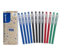 Pilot - 12 Frixion Ball Stick Pens - Erasable Gel Ink - 4 Blue, 4 Black, 2 Red, 2 Green - The Frixion Economical Medium Tip - To Put On The Pencil Case - School Supplies
