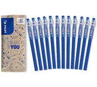 PILOT - 12 FriXion Ball Stick - Stylo Effaçable - Bleu | Encre Thermosensible - Écriture Fluide, Propre, Sans Ratures - Idéal École - Bleu - Pointe Moyenne 0,7mm