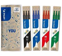 PILOT - 12 Recharges FriXion Ball - Effaçable - Multicouleurs - Pointe Moy. | Encre Gel Effaçable - Compatible Stylos FriXion Ball et Ball Clicker - Noir, Bleu, Rouge, Vert - Pointe Moyenne (0,7mm)