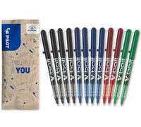 PILOT - 12 V-Ball 05 - Stylo Encre Liquide - Noir, Bleu, Rouge, Vert | Écriture Fluide, Précise et Légère - Séchage Rapide - Noir, Bleu, Rouge, Vert - Pointe Fine Conique 0,5mm