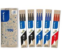 PILOT - 15 Recharges FriXion Ball - Effaçable - Noir, Bleu, Rouge | Encre Gel Effaçable - Compatible Stylos FriXion Ball et Ball Clicker - 2 Bleu, 2 Noir, 1 Rouge - Pointe Moyenne (0,7mm)