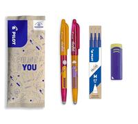 PILOT - 2 FriXion Ball + 3 Recharges + 1 Gomme OFFERTE - Stylo Effaçable | Encre Bleue - Édition Limitée Friends - Stylo d'Amitié - Équipe de Rêve - Rechargeable - Pointe Moyenne (0,7mm)