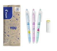 PILOT - 3 FriXion Ball + 1 Gomme OFFERTE - Stylo Effaçable | Édition Limitée Pool Party - Encre Bleue, Violette, Noire - Encre Thermosensible - Pointe Moyenne (0,7mm)