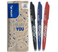 PILOT - 3 Frixion Ball - Encre Gel Effaçable - Stylo Roller Rechargeable et Ergonomique - Noir, Bleu, Rouge - Pointe moyenne