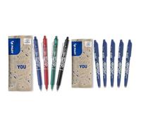 Pilot - 4 FriXion Ball Clicker - Encre Gel Effaçable - Stylo Roller Rechargeable, Rétractable & 5 FriXion Ball - Encre Gel Effaçable - Stylo Roller Rechargeable et Ergonomique - Bleu