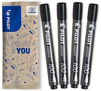 PILOT - 4 Marqueurs Permanents SCA 100 - Encre Indélébile sur Tous Supports - Très Couvrante et Résistante - Noir - Pointe Fine Conique
