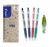 PILOT - 4 Pop'Lol + 1 Correcteur - Stylo Roller Encre Gel - 4 Couleurs | Rétractables et Rechargeables - Écriture Fluide et Confortable - Noir, Bleu, Rouge, Vert - Pointe (0,7mm)