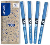 PILOT - 4 V5 - Stylo Roller à Encre Liquide - Bleu - Pointe Fine | Écriture Fluide, Précise et Légère - Séchage Rapide, Anti-Fuite - Bleu - Tracé (0,3mm) - Pointe Fine (0,5mm)