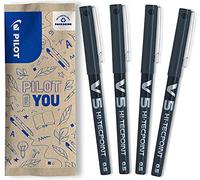 PILOT - 4 V5 - Stylo Roller à Encre Liquide - Noir - Pointe Fine | Écriture Fluide, Précise et Légère - Séchage Rapide, Anti-Fuite - Noir - Tracé (0,3mm) - Pointe Fine (0,5mm)