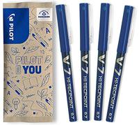 PILOT - 4 V7 - Stylo Roller à Encre Liquide - Bleu - Pointe Moyenne | Écriture Fluide, Précise et Légère - Séchage Rapide, Anti-Fuite - Bleu - Tracé (0,4mm) - Pointe Moyenne (0,7mm)