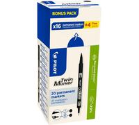 PILOT 424789 PILOT Marqueur permanent Twin Marker, BONUS PACK, noir