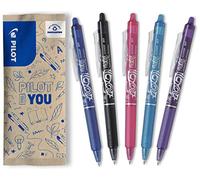 PILOT - 5 FriXion Ball Clicker - Stylo Effaçable Rétractable | Écriture Fluide, Propre, Sans Ratures - Grip Ergonomique - Noir, Bleu, Rose, Turquoise, Violet - Pointe Moy. 0,7mm