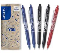 PILOT - 5 FriXion Ball Clicker - Stylo Effaçable Rétractable | Encre Thermosensible - Grip Ergonomique - Écriture Fluide, Propre, Sans Ratures - 2 Noir, 2 Bleu, 1 Rouge - Pointe Moy. 0,7mm