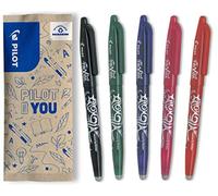 PILOT - 5 FriXion Ball - Stylo Effaçable Rechargeable - Multicouleurs | Encre Thermosensible - Écriture Fluide, Propre, Sans Ratures - Noir, Vert, Rouge, Violet, Rose - Pointe Moy. 0,7mm