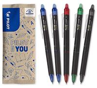 PILOT - 5 FriXion Point Clicker - Encre Gel Effaçable - Stylo Roller Rechargeable, Rétractable et Ergonomique - 2 Bleus, 1 Rouge, 1 Vert, 1 Noir - Pointe fine