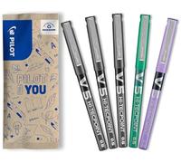 PILOT - 5 V5 - Stylo Roller à Encre Liquide - Noir, Vert, Violet | Écriture Fluide, Précise et Légère - Séchage Rapide, Anti-Fuite - 3 Noir, 1 Vert, 1 Violet - Tracé (0,3mm)