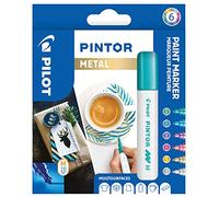 Pilot – Marqueurs Pintor – Peinture base d'eau multi-surface, pointe moyenne – 6 coloris métal