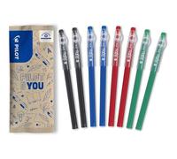 Pilot - 8 Frixion Ball Stick Pens - Erasable Gel Ink - 2 Black, 2 Blue, 2 Red, 2 Green - The Frixion Economical Medium Tip - To Put In The Pencil Case - School Supplies