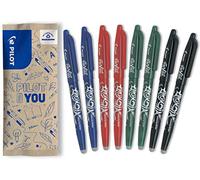 PILOT - 8 FriXion Ball - Stylo Effaçable Rechargeable - Multicouleurs | Encre Thermosensible - Écriture Fluide, Propre, Sans Ratures - 2 Noir, 2 Bleu, 2 Rouge, 2 Vert - Pointe Moy. 0,7mm