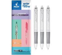 Pilot Acroball Lot de 3 stylos à bille rétractables Blanc pur - Gamme Begreen 79 % recyclé - Pointe moyenne de 1,0 mm - Idéal pour écrire, école, maison, révision, bureau (noir)