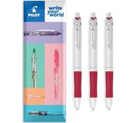 Pilot Acroball Lot de 3 stylos à bille rétractables Blanc pur - Gamme Begreen 79 % recyclé - Pointe moyenne de 1,0 mm - Idéal pour écrire, école, maison, révision, bureau (rouge)