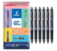 PILOT Acroball Lot de 6 stylos à bille rétractables - Gamme Begreen 79 % recyclé - Pointe moyenne de 1,0 mm - Idéal pour écrire, école, maison, révision, bureau (noir)