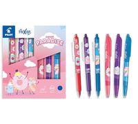 PILOT - Coffret de 3 FriXion Ball + 3 FriXion Ball Clicker - Stylos Effaçables - Édition Limitée Sweet Paradise - Rollers Rechargeables - Corps Turquoise, Corail, Violet - Encre Bleue - Pointe Moyenne