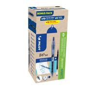 Pilot Eco Pack B2P, stylo bille rétractable, pointe moyenne 0,7 mm, corps bleu transparent avec zone de préhension, encre bleue, 10 stylos + 10 recharges dont 5 offertes