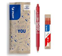 PILOT - FriXion Ball Clicker + 3 Recharges - Stylo Effaçable - Rouge | Encre Thermosensible - Écriture Fluide, Propre, Sans Ratures - Rétractable et Rechargeable - Rouge - Pointe Moyenne 0,7mm