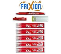 Pilot FriXion Ball Lot de 15 recharges pour stylo roller Pilot FriXion Ball [0,7] 5 lots de 3 recharges rouges + 1 stylo Frixion Ball rouge et 1 stylo décapant Frixion d'origine en blanc