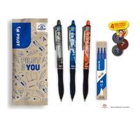 PILOT x ONE PIECE - Lot de 3 Frixion Ball Plus, Noir, Bleu, Rouge + 1 Set de 3 recharges bleues + 4 Stickers - Stylos Effaçables - Édition limitée One Piece - En Plastique Recyclé - Pointe Moyenne