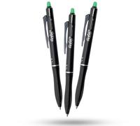 Pilot Frixion Ball Plus Lot de 3 stylos roller effaçables verts à encre thermosensible de 0,7 mm Pointe moyenne Stylo en plastique durable pour une écriture lisse pour le bureau, l'école, le tissu, le