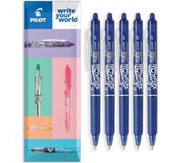 PILOT FriXion Clicker Lot de 5 stylos roller à friction fine effaçable Pointe rétractable 0,7 mm Largeur de trait 0,35 mm Emballage cadeau Bleu