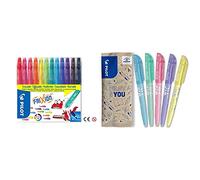 Pilot - FriXion Colors - Feutre - Set de 12 - Couleurs assorties - Pointe Moyenne & Lot de 5 Frixion Light Soft - Surligneurs effaçables aux couleurs pastel - 1 Bleu, 1 Vert, 1 Rose, 1 Violet, 1 Jaune
