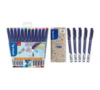 Pilot FriXion Fineliner - Feutre - Pochette de 12 - - Pointe Fine & Lot de 5 FriXion Fineliner - Stylo feutre effaçable à encre thermosensible - 5 Bleus - Feutre d'écriture à pointe fine