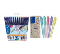 Pilot FriXion Fineliner - Feutre - Pochette de 12 - Pointe Fine & Lot de 5 Frixion Light Soft - Surligneurs effaçables aux couleurs pastel - Pointe biseautée pour tracé fin ou plus large