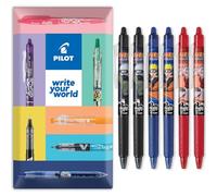 Pilot FriXion FR7 Ball Clicker Lot de 6 stylos roller rétractables effaçables à la chaleur et à la friction Édition limitée Naruto Shippuden Pointe moyenne 0,7 mm Noir/bleu/rouge
