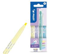 Pilot FriXion Light Soft Lot de 4 surligneurs effaçables Bleu pastel, Vert, Jaune et Violet Encre thermosensible sans bavure Débit lisse Pointe biseautée 4 mm avec clip pour journal intime notes