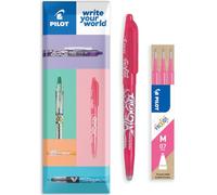 PILOT Frixion Stylo roller effaçable à la chaleur/frottement FR7 - Ligne moyenne 0,7 mm Pointe de la plume - Dans un emballage cadeau enveloppe - Pack de 1 stylo + 3 recharges (Rose)
