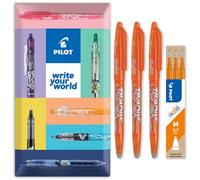Pilot Frixion Stylo roller effaçable par chaleur/friction FR7 - Pointe moyenne 0,7 mm - Portefeuille orange Lot de 3 stylos + 3 recharges