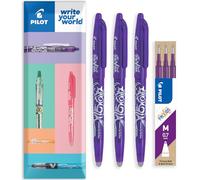 Pilot Frixion Stylo roller effaçable par chaleur/friction FR7 - Pointe moyenne 0,7 mm - Portefeuille violet Lot de 3 stylos + 3 recharges
