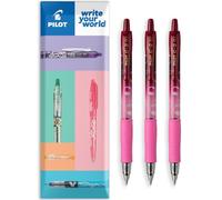 Pilot G-2-07 Lot de 3 stylos roller à encre gel à bulles rétractables avec prise en main ergonomique pour écrire, journal, croquis, prise de notes et création - Encre bleue - Corps rose