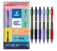 Pilot G-2 Lot de 6 stylos roller à encre gel rétractable, pointe 0,7 mm, lot de 6, couleurs essentielles