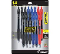 Pilot G2 - Lot de 14 stylos à bille à encre gel rechargeables et rétractables, pointe fine, encres de couleurs assorties (30815)
